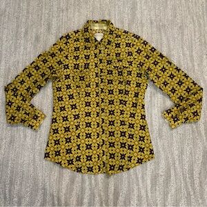 Roper Men’s Gold & Purple Geometric Print Pearl Snap Long Sleeve Shirt Sz M